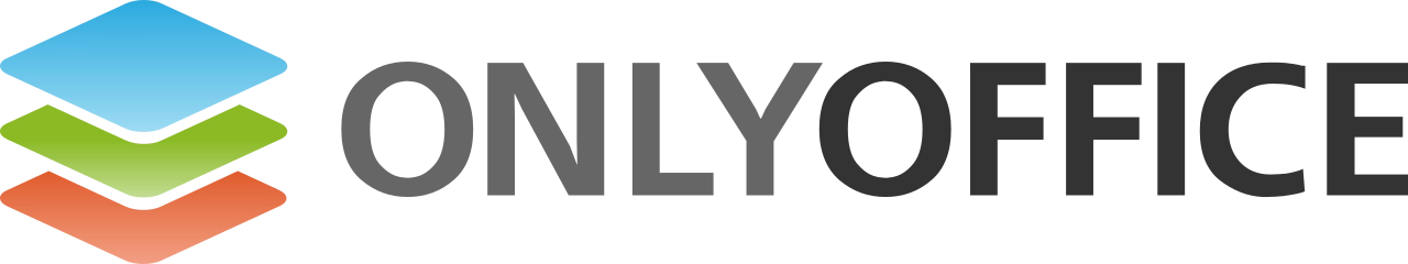 ONLYOFFICE logo in grey and black with 3 squares in blue, green and orange